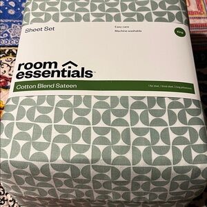 Room Essentials Sage Geometric Cotton Blend Sateen Sheet Set